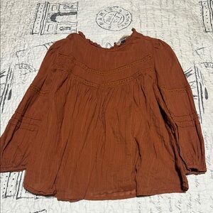 Universal Thread Brown Smocked Ruffled Blouse 3/4 Sleeve